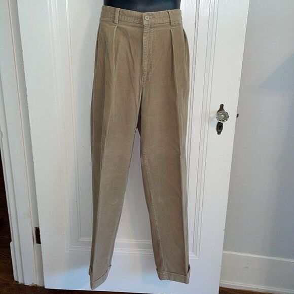 Vintage Savane tan cotton corduroy pleat front cuffed hem pants